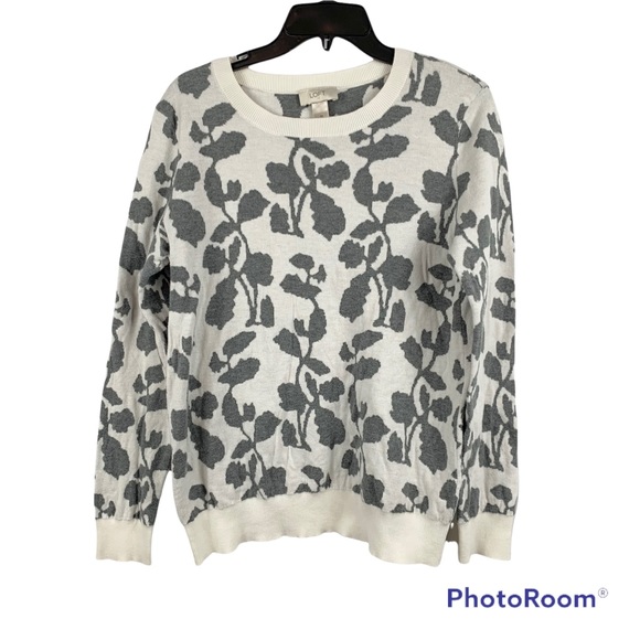 LOFT Sweaters - Ann Taylor Loft Grey White Ivory Long Sleeve Sweater Size Medium